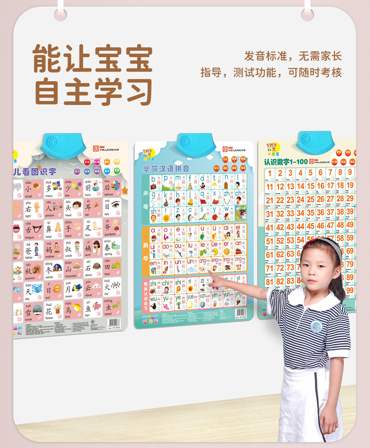 拼音有声挂图儿童早教识字卡婴儿启蒙看图识物墙贴3-6岁发声玩具详情4