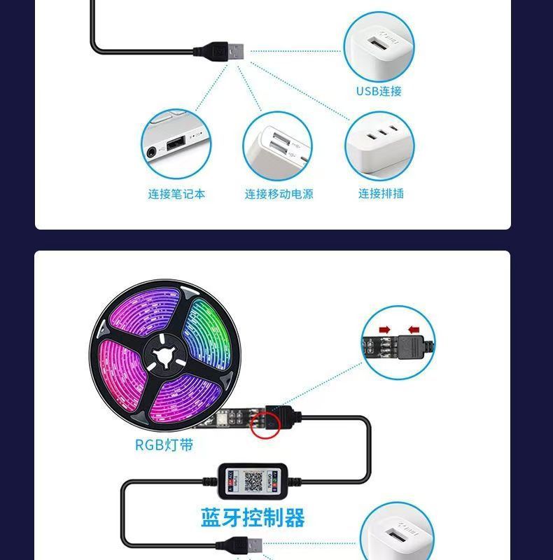 跨境led灯带自粘灯条桌面氛围灯电竞装饰电视USB蓝牙rgb圣诞节灯详情21