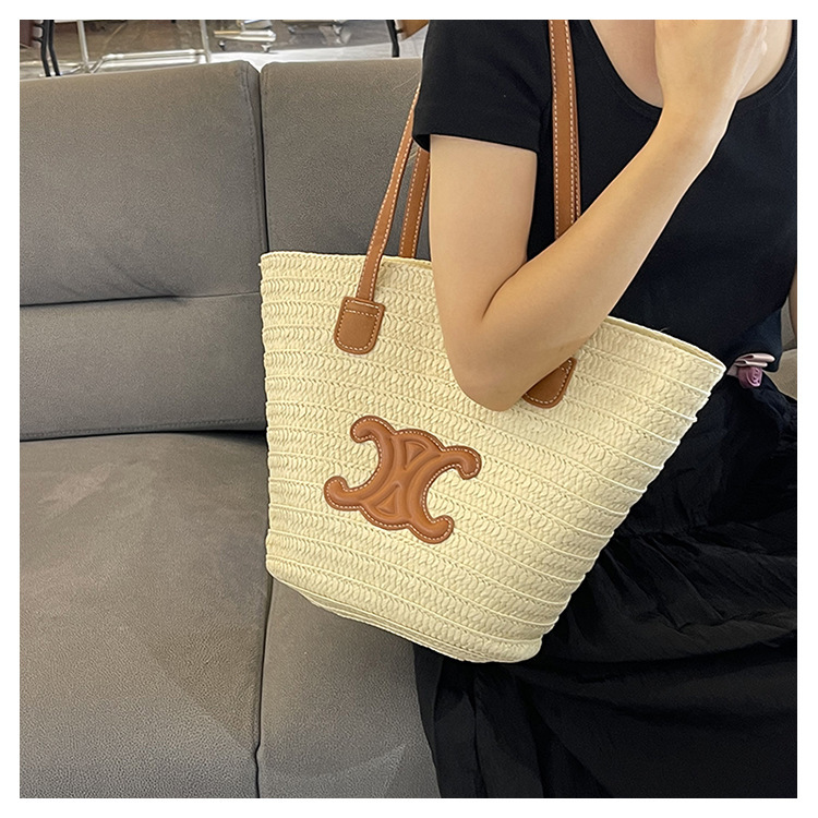 单肩草编包女士手提包大容量夏日旅游沙滩包手工编织菜篮子腋下包详情38