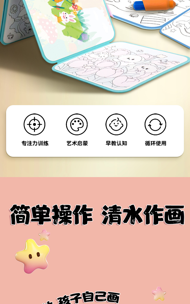 儿童折叠水画本画板清水涂色绘画本反复涂鸦书宝宝幼儿园玩具批发详情20