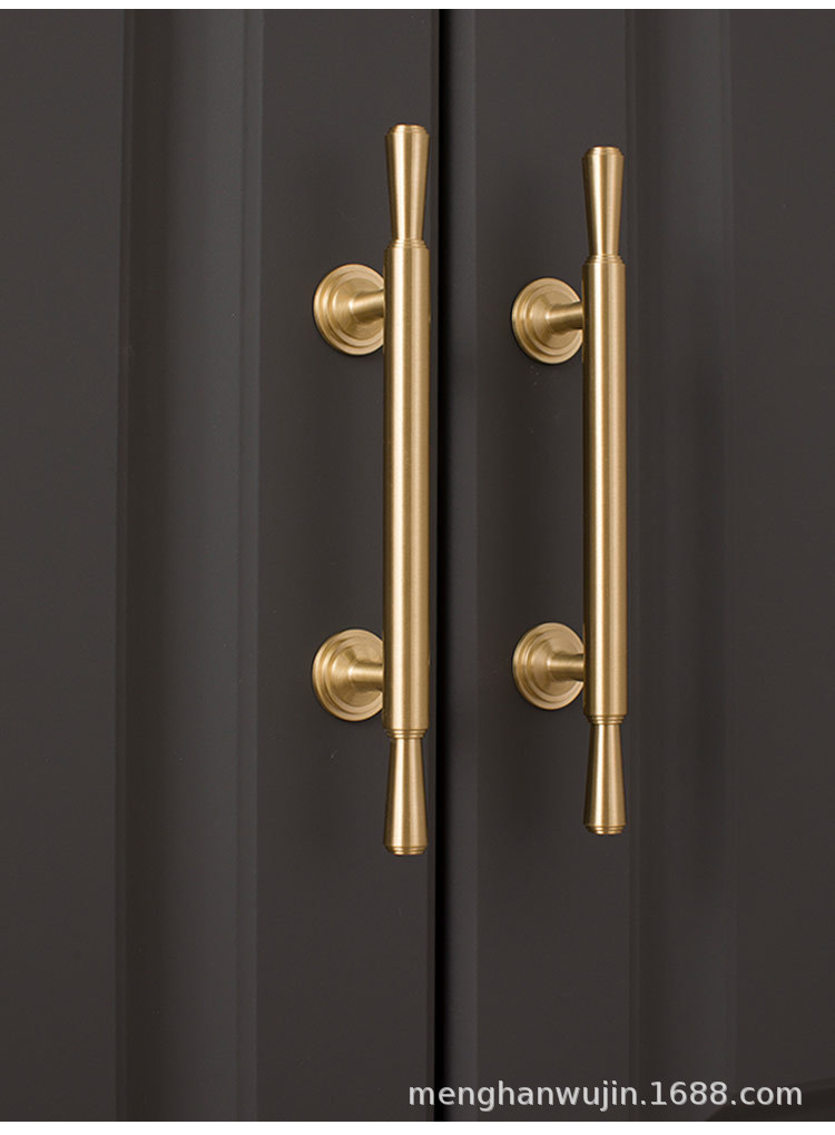 2022新款厂家直供现代简约黄铜门把手橱柜鞋柜衣柜柜门金色铜拉手详情24