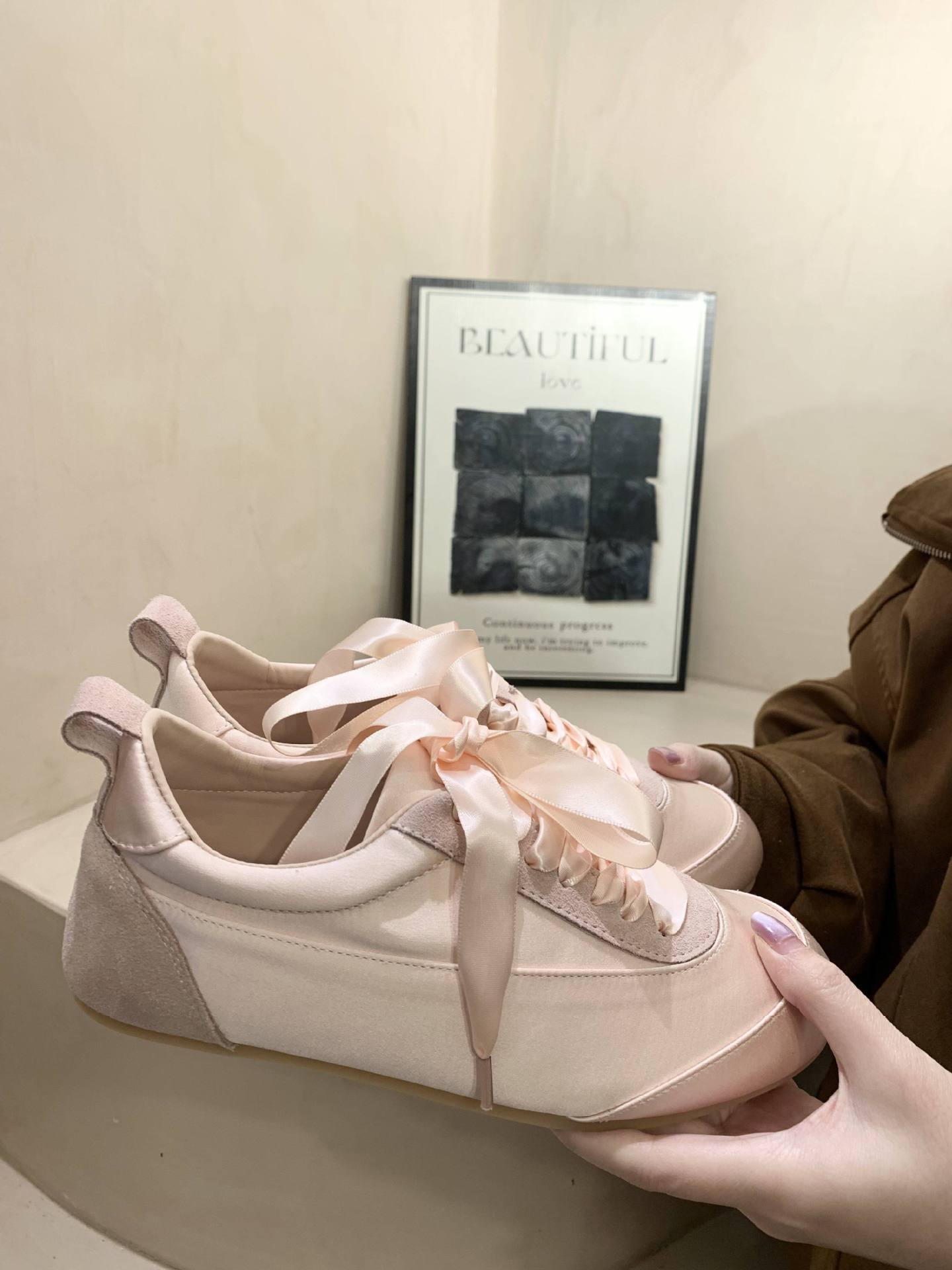 Ballet Satin German Training Shoes for Women 2026 Spring and Autumn New Style, niche design flat fashion casual shoes, pink shoes pic 5