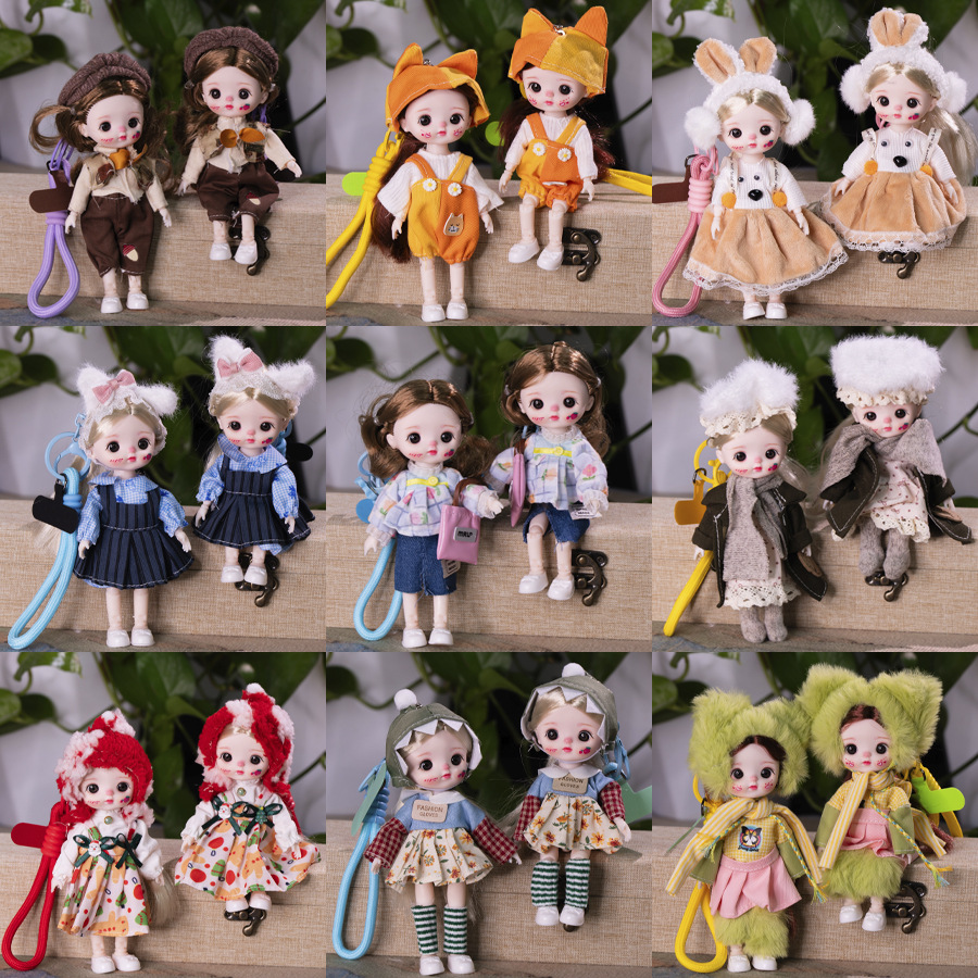 新款潮玩娃娃挂件6寸17公分换装衣服公仔关节可活动手机包包钥匙详情2