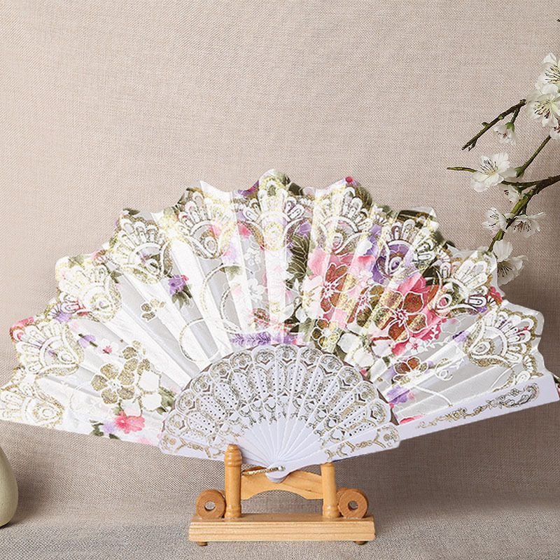 绸布中国风折扇金粉印花彩杆烫金折叠扇女士旗袍舞蹈扇外贸古风扇详情10