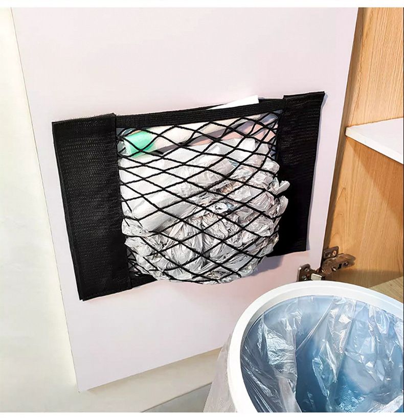 Garbage bag storage net bag, wall-mounted kitchen cabinet door, plastic bag storage wonder, adhesive net bag, large-capacity hanging bag pic 9