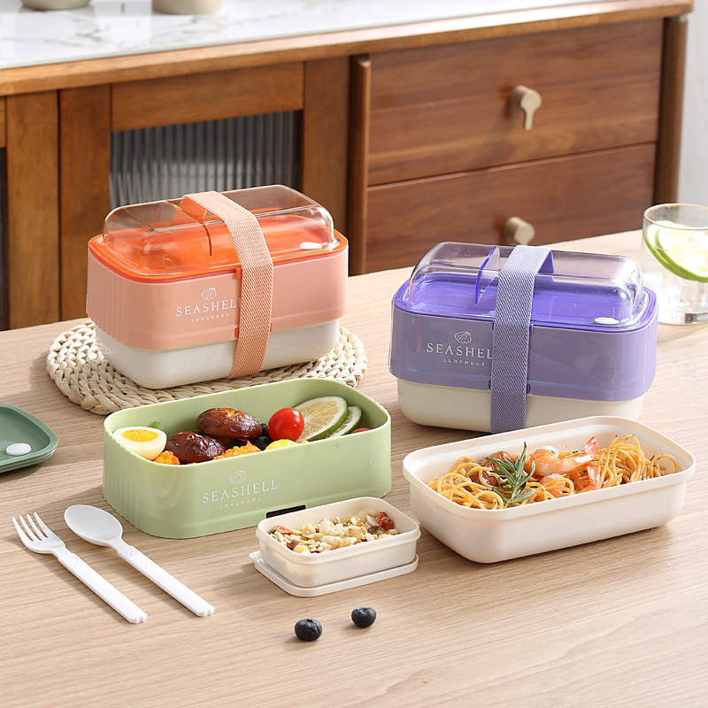 Nordic InS-style modern sealed lunch box, student dormitory bento box with lid, multi-functional compartments bowl with fork and spoon pic 15