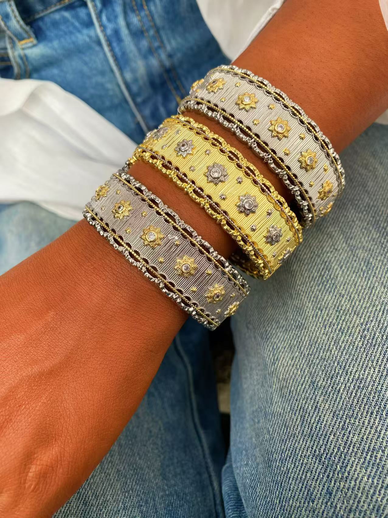 Medieval court-style brushed craftsmanship, high-end vintage cloche ring bracelet, fashionable, exquisite and trendy set pic 1