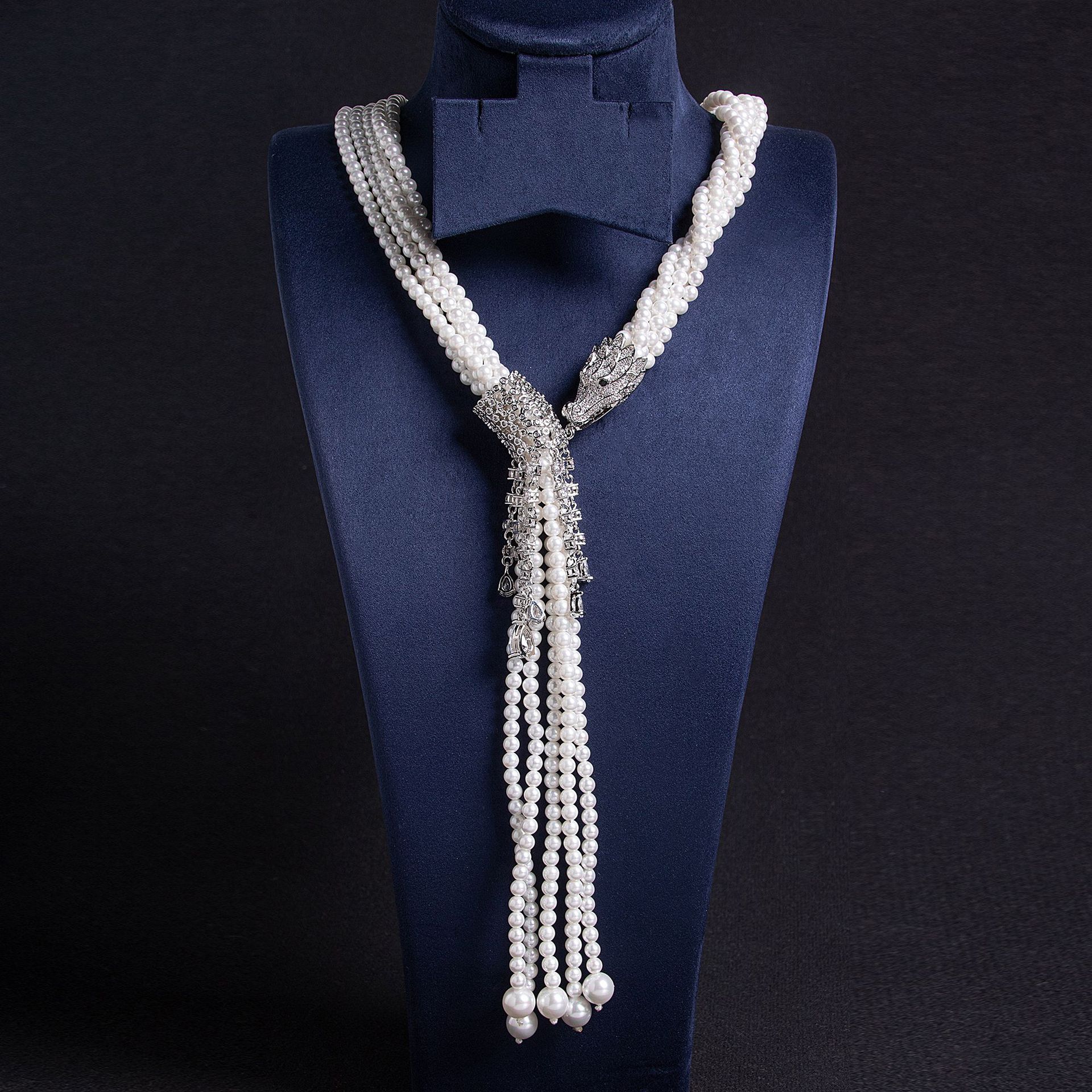 Cross-border water drop tassel sweater chain necklace, high-end niche luxury agate pearl multi-layer pearl necklace wholesale pic 4