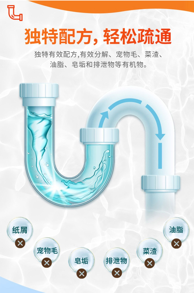 家用管道疏通液强力溶解污垢除臭杀虫剂厨房下水道油污管道疏通剂详情6