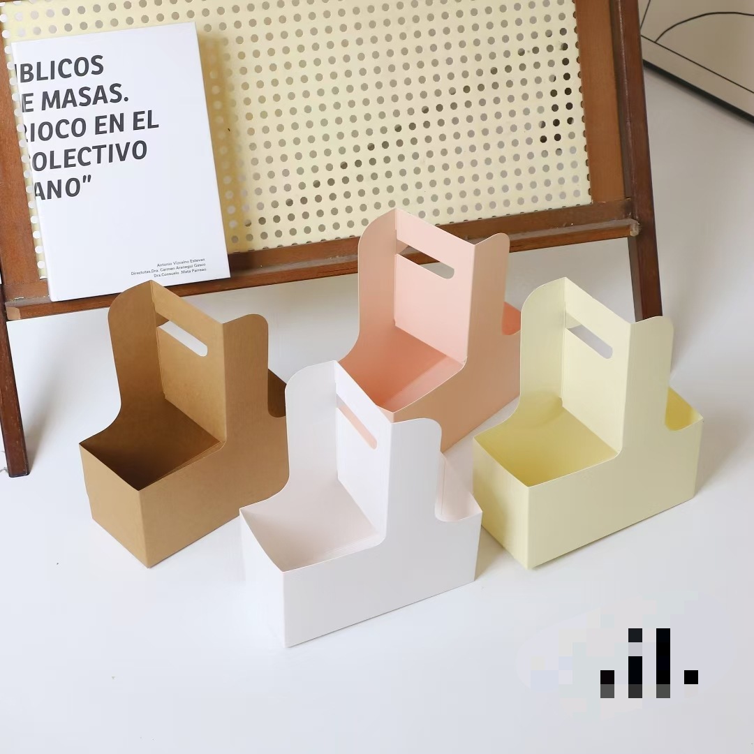 Coffee hand-held flower box, kraft paper cup holder, flower arrangement gift box, fresh flower bouquet packaging, and takeaway decorative items pic 6