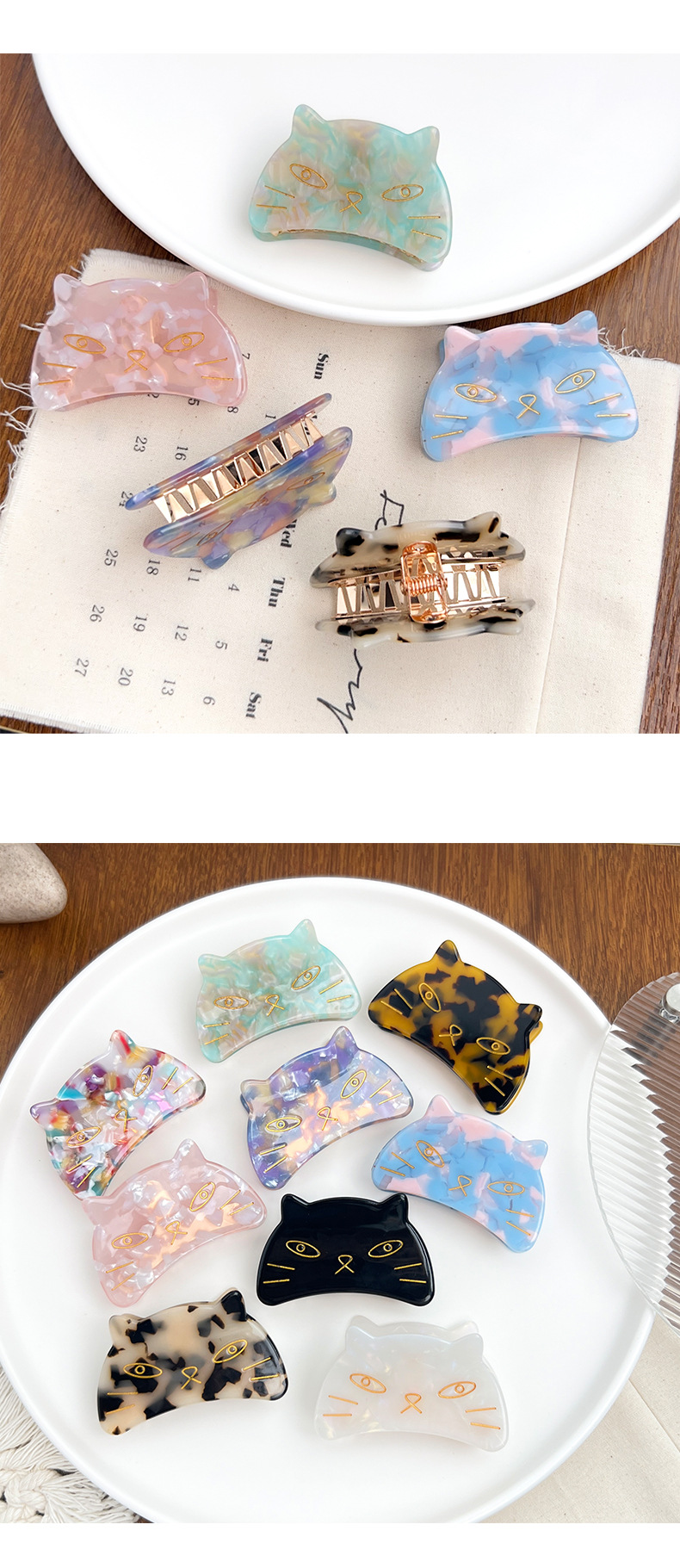 Cute cartoon cat acetate hair clip, high-end scratch-off clip, exquisite and versatile, broken hair shark clip, hair accessory, headwear for women pic 6