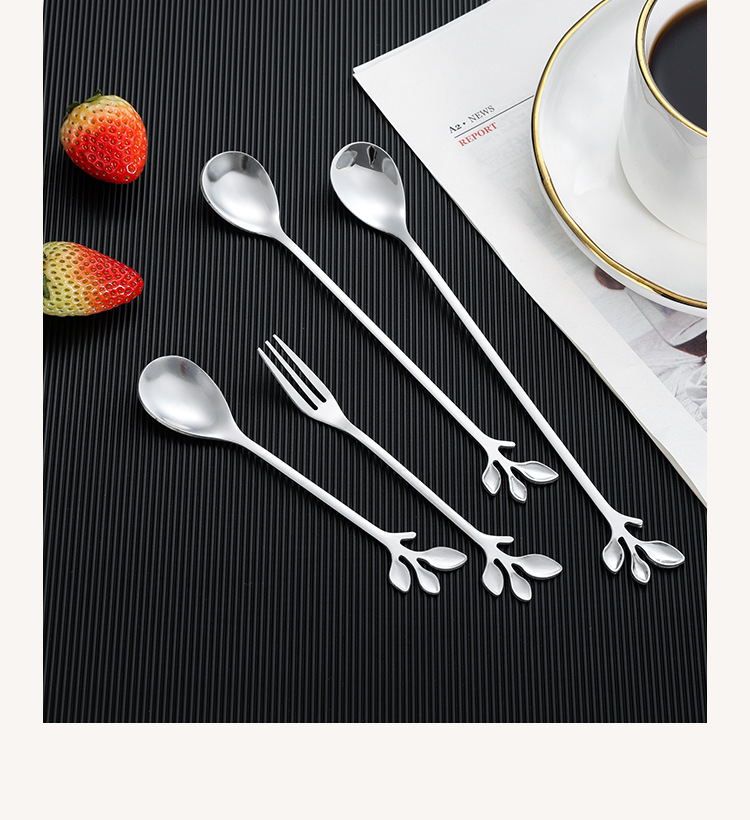 不锈钢勺子金色树叶勺水果叉伴手礼勺咖啡搅拌勺蜂蜜勺燕窝咖啡勺详情8