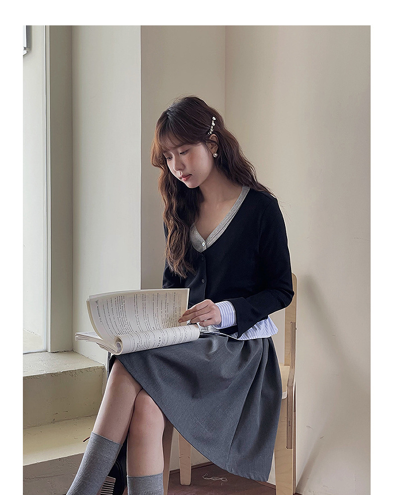 【通勤时髦法则】歌铭设计感撞色假两件针织衫秋季长袖上衣Y2776F详情18