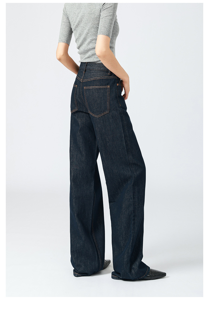 高腰阔腿牛仔裤女 法式松弛感/原色丹宁复古宽松大直筒拖地裤秋冬详情10