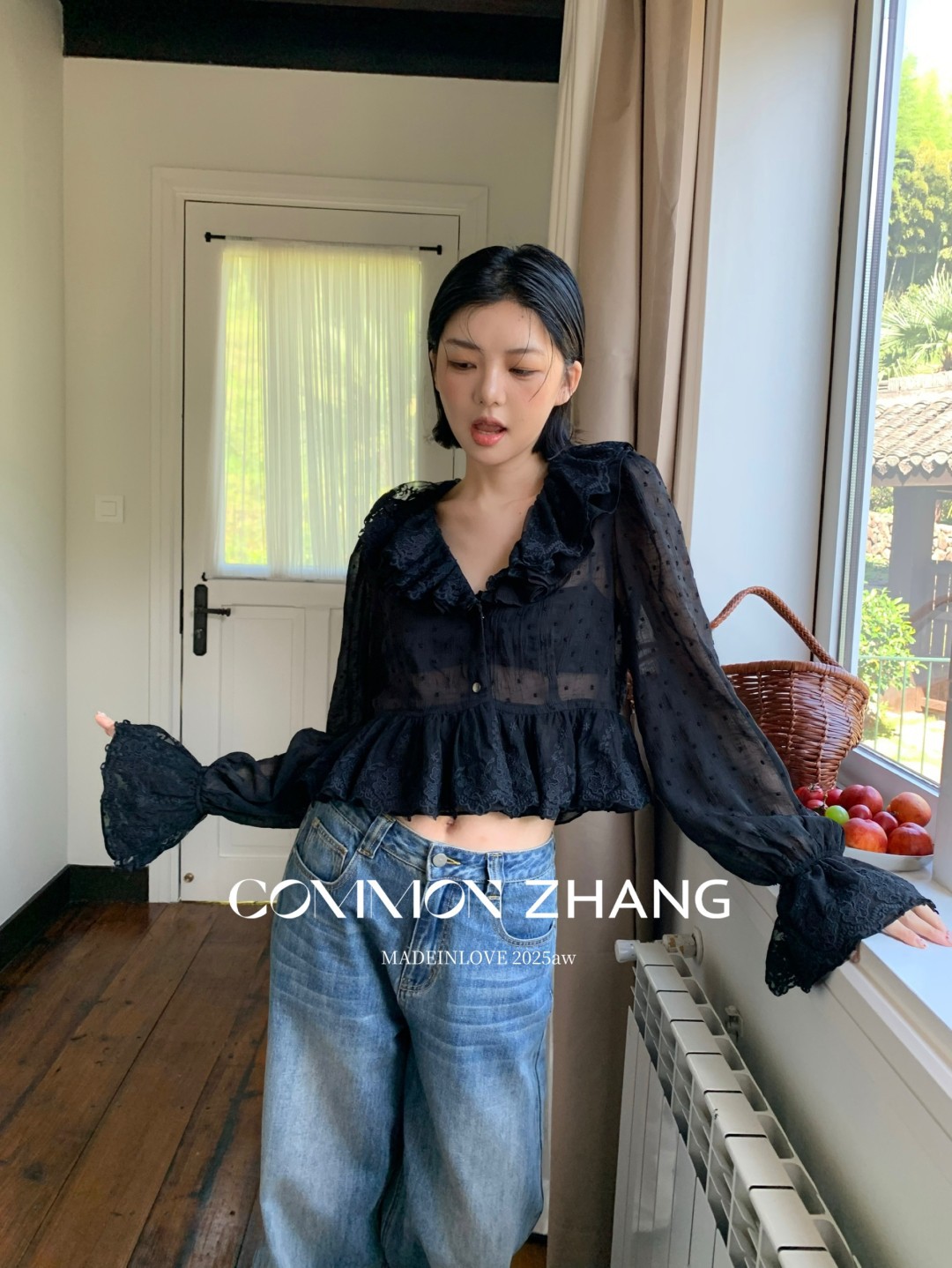 CZ ZHANG Early Autumn French sweet Lace collar flared sleeves see-through polka dot shirt for women B33039 pic 38