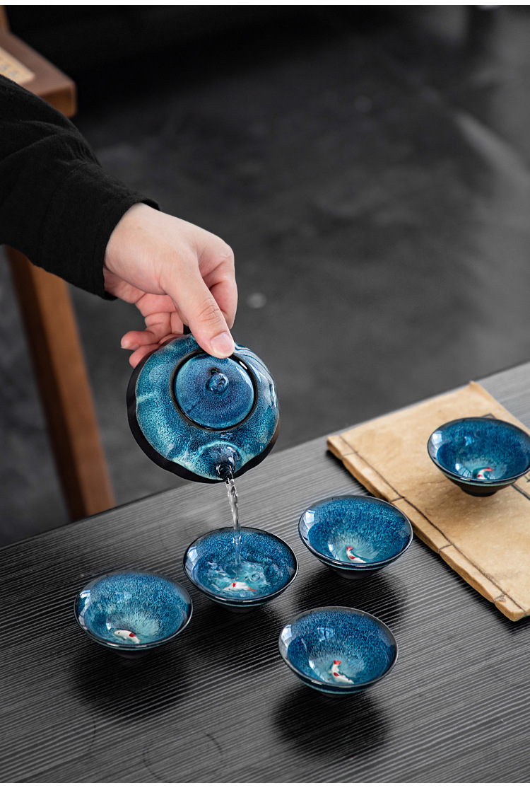 Kiln transformation ceramic Gongfu tea set small gift company household casual gift teapot and tea cup set can be printed with logo pic 17