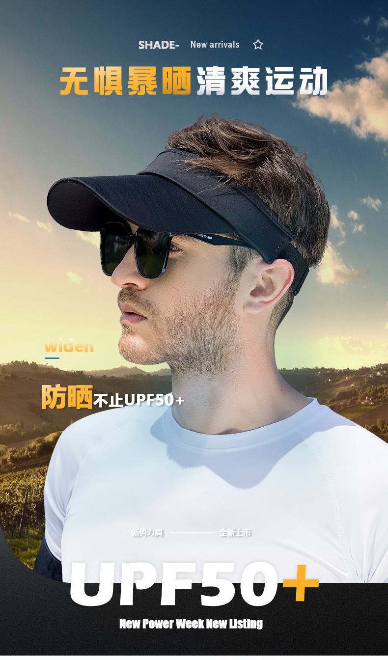 UPF50+防晒遮阳帽运动帽男女潮透气空顶帽跑步帽百搭大檐鸭舌帽子详情2
