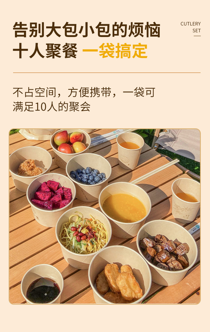 一次性餐具套装全套加厚家用碗筷食品级户外野餐露营10人份套装详情5