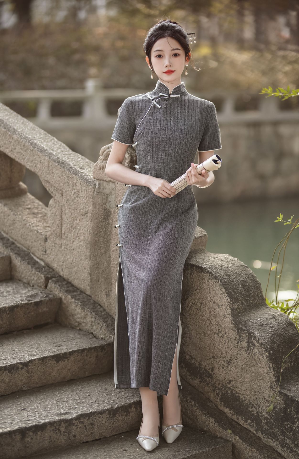 New Spring/Summer 2024 Chinese-style daily artistic, comfortable, breathable, floor-length, traditional full-opening modified cheongsam, a national trend pic 18