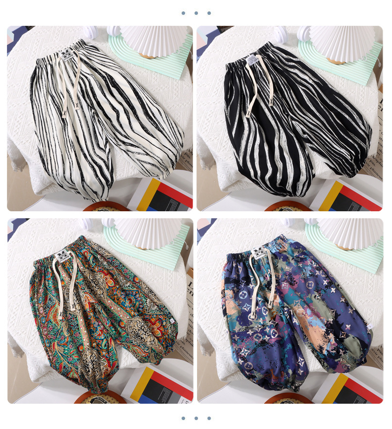 中大男女童夏季碎花时髦洋气韩版潮范宽松薄款夏装防蚊冰凉灯笼裤详情12