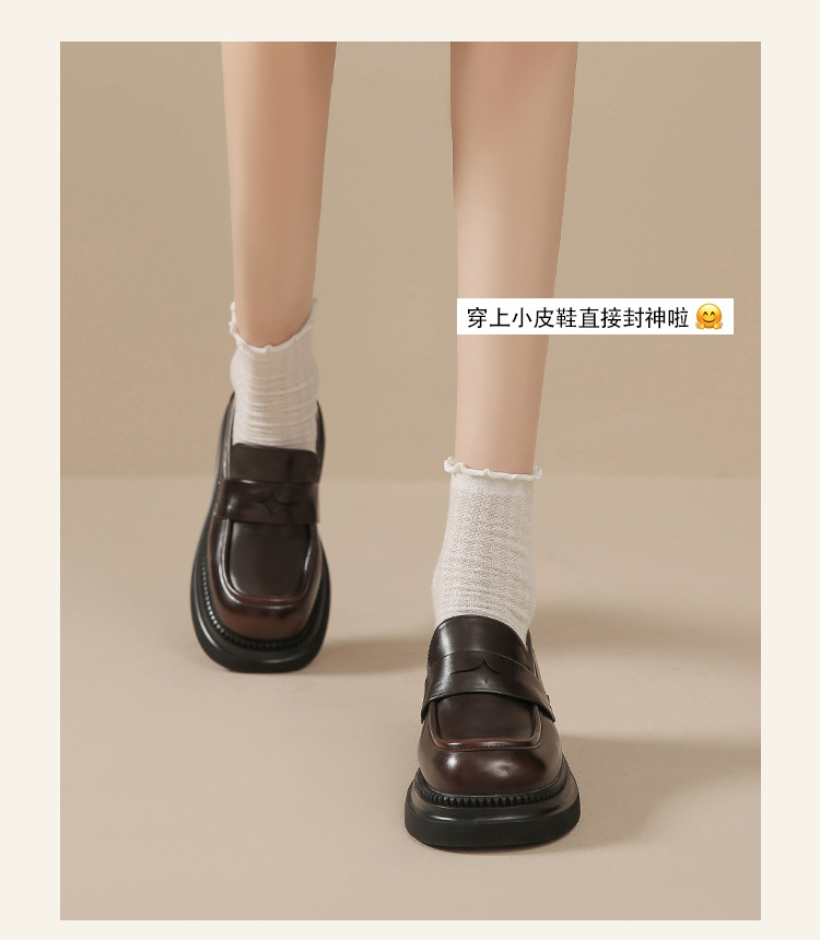 真皮~棕色小皮鞋女复古休闲一脚蹬单鞋学院jk乐福鞋大码女鞋详情8