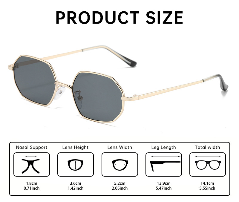 Polygonal metal small-framed sunglasses for both men and women, with a high-end retro look. They are suitable for street photography on the beach and offer UV protection pic 7