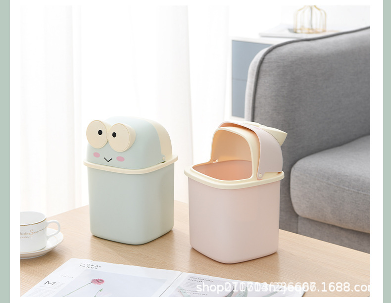 可爱迷你青蛙桌面翻盖垃圾桶可DIY儿童学生办公室杂物整理收纳盒详情13