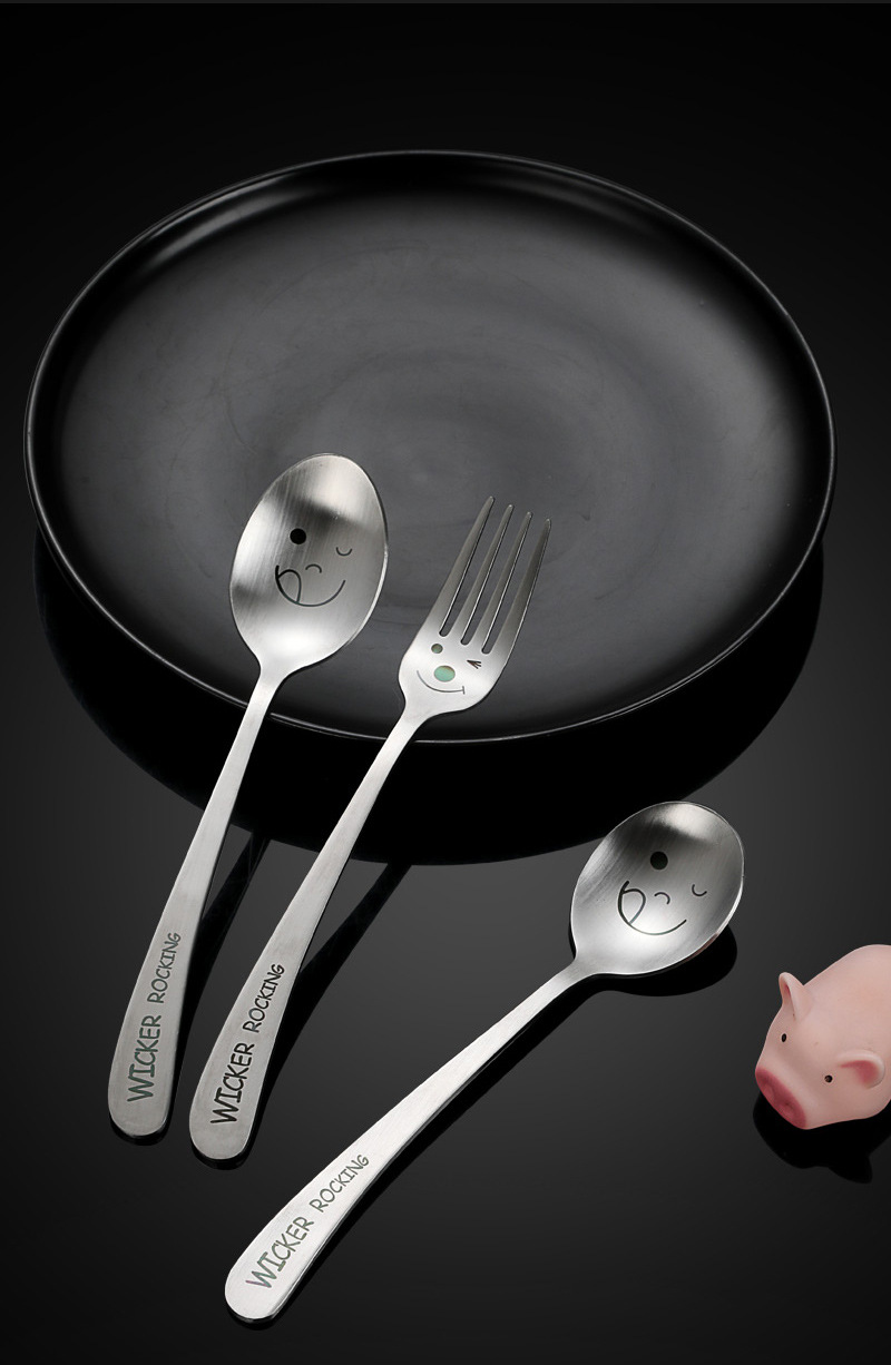 勺子可爱创意笑脸刀叉西餐304不锈钢扁平斜柄韩式筷叉子学生餐具详情12