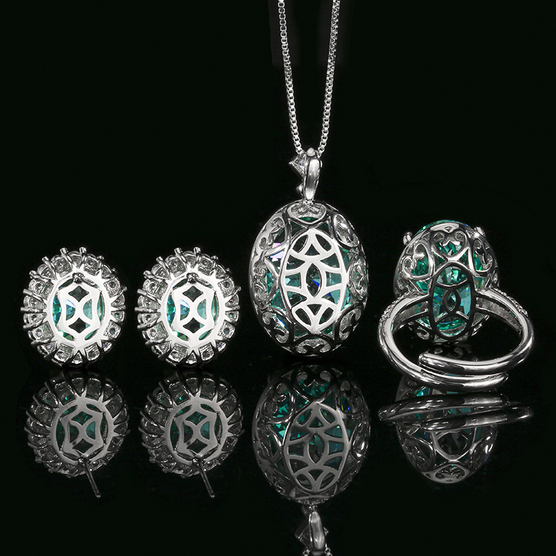 2025庄生生珠宝仿真鸟巢切帕拉绿首饰时尚轻奢套装15*20-13*18详情3