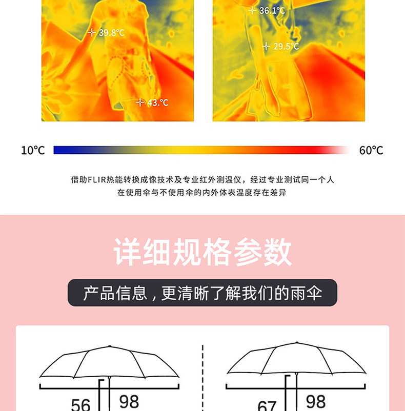 Black rubber sun protection, UV protection, sunshade, folding, all-weather and cute umbrella, can be printed with logo advertising umbrella pic 8