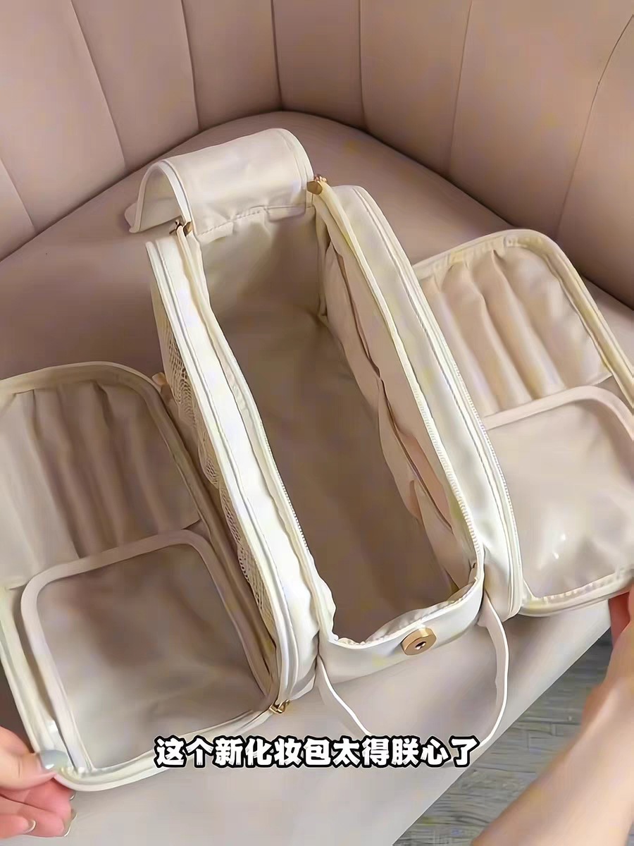 Large-capacity makeup bag, travel double-zipper toiletry bag, new waterproof high-end skin care product box, storage bag, portable for women pic 12