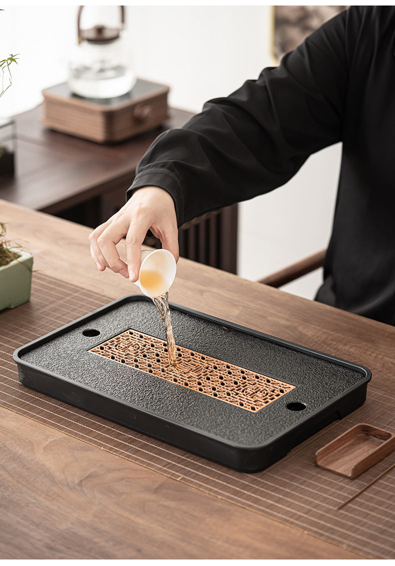 Chinese retro-style magnetic tea tray for water storage and drainage, simple Gongfu tea set, office draining tea table, dry brewing tea saucer pic 11