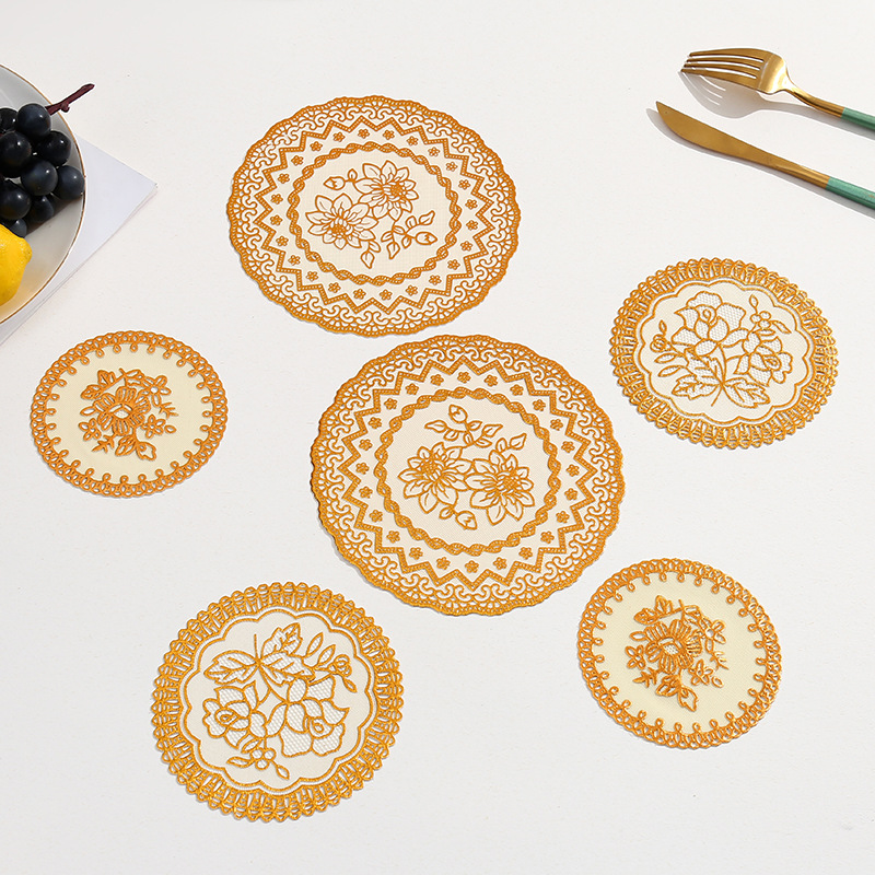 国潮跨境圆形PVC餐垫烫金印花杯垫西餐厅桌垫装饰隔热垫家用碗垫批发详情1