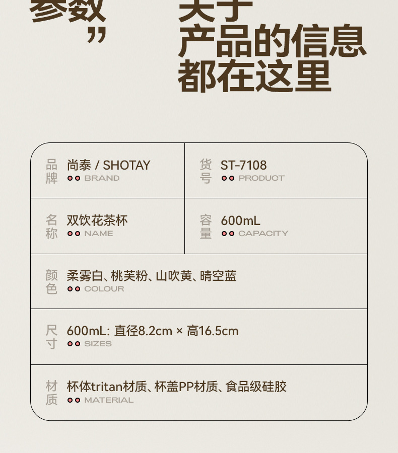 定制尚泰双饮花茶杯自带吸管硅胶提手可爱网红办公专用详情20