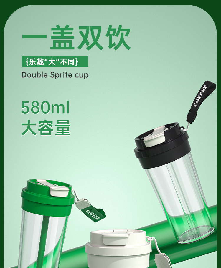 新款高颜值铃兰花双饮塑料杯男女便捷吸管杯大容量耐高温咖啡杯子详情10