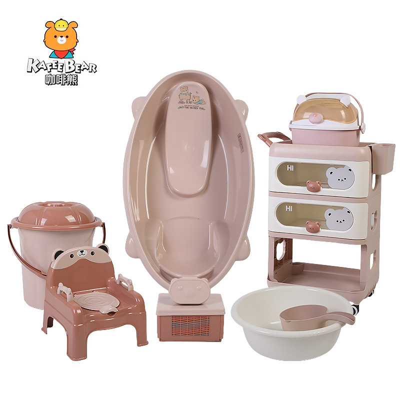 Baby bathtub, cartoon mother and baby gift, thickened bath bed, newborn plastic bath set, storage cabinet, baby pic 2