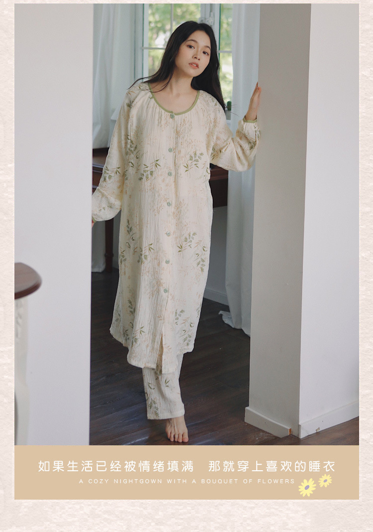 纯棉纱布月子服待产裙带胸垫孕妇睡衣女薄款春夏产后哺乳喂奶袍套详情14