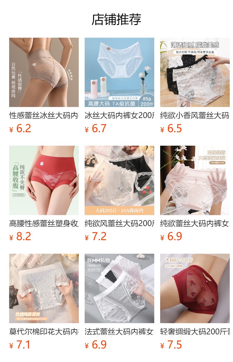 性感蕾丝大码内裤女胖mm200斤纯棉10A抗菌纯欲网纱法式巴洛克内裤详情1