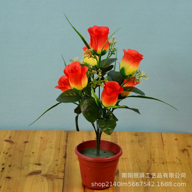 照屏仿真花厂家批发仿真玫瑰花仿真绢花七头春蕾把花小假花花束详情23