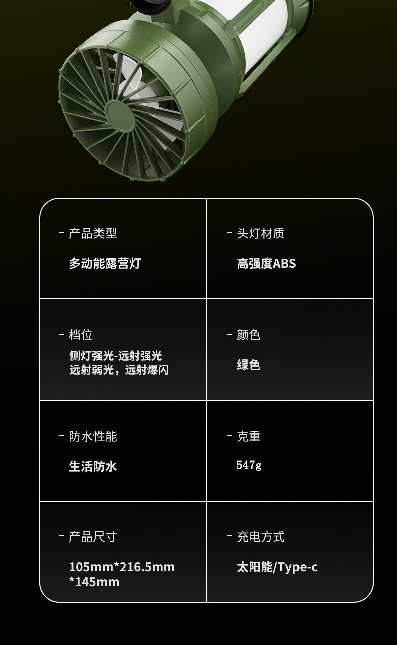 充电风扇马灯帐蓬多功能户外露营太阳能应急灯应急帐篷手电筒详情16