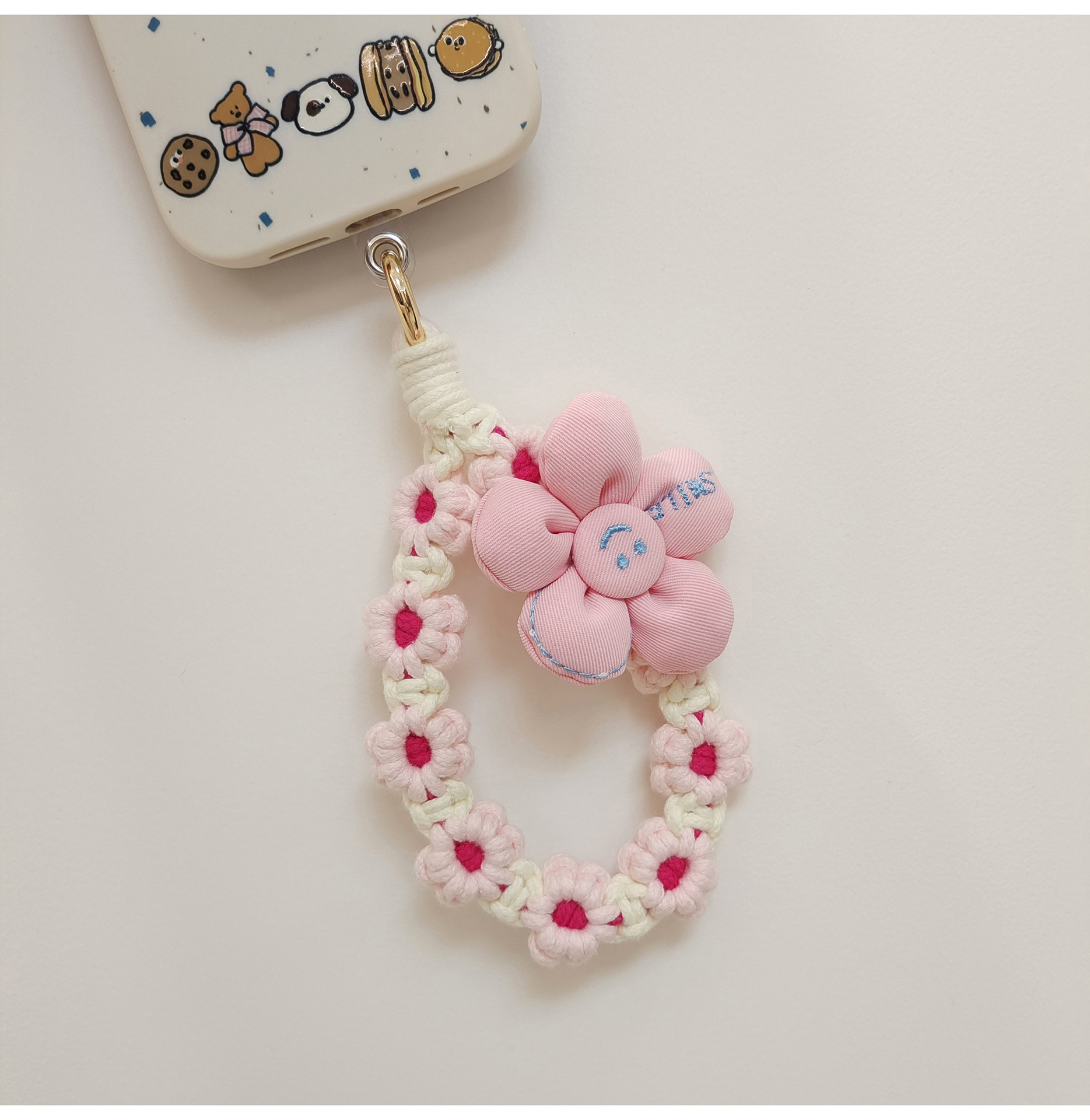日韩可爱手工编织花朵钥匙扣手机挂件立体花花手腕挂绳手作礼品女详情9