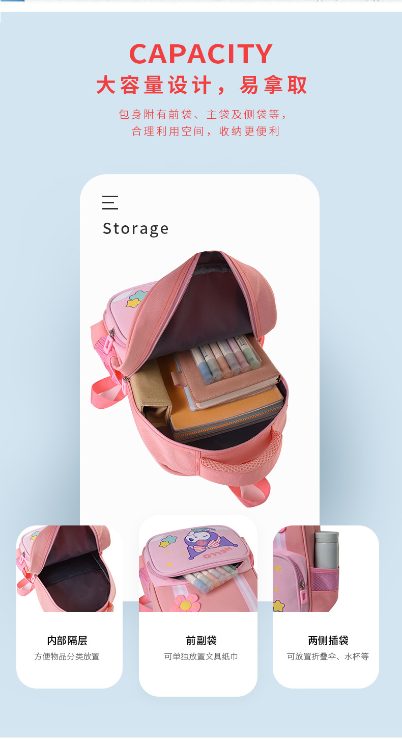 小学生书包卡通库洛米一二年级萌娃双肩背包耐脏护脊减压儿童背包详情7