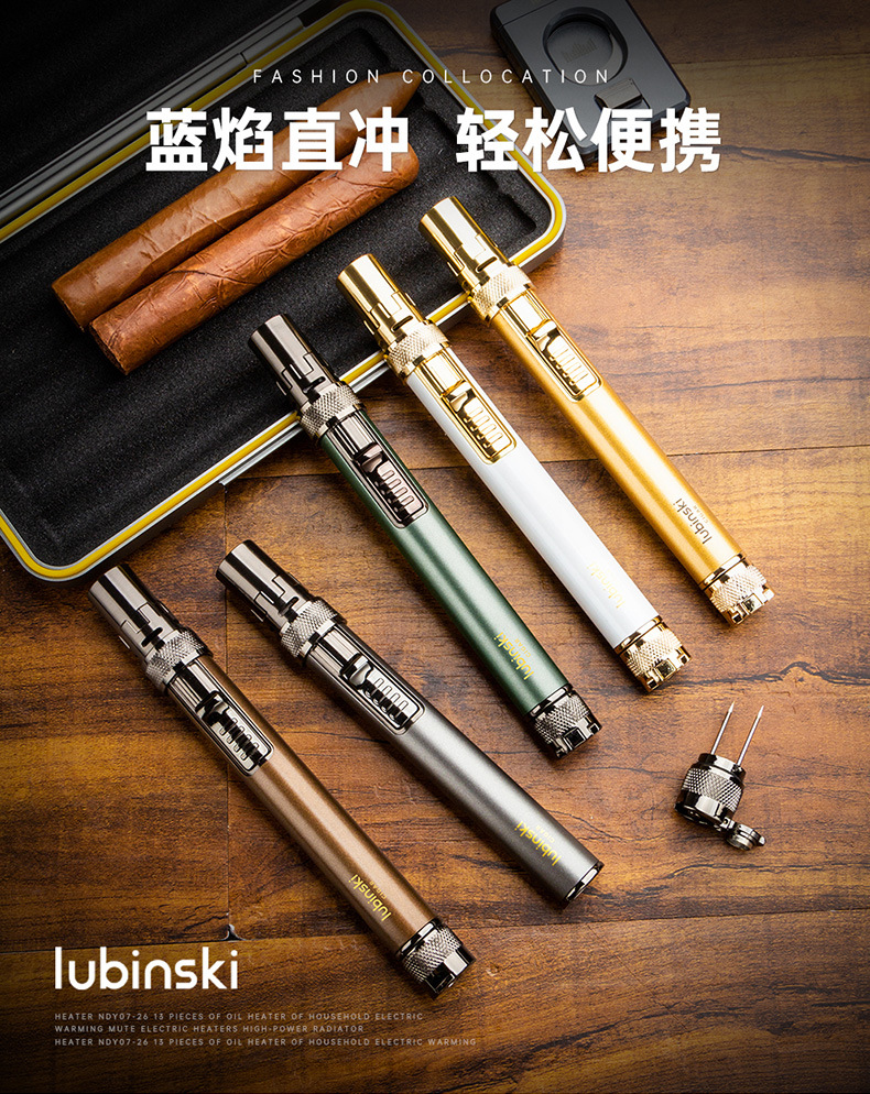 LUBINSKI cigar lighter, multi-functional portable direct-flush lighter with hole opener and ash-holding needle pic 3