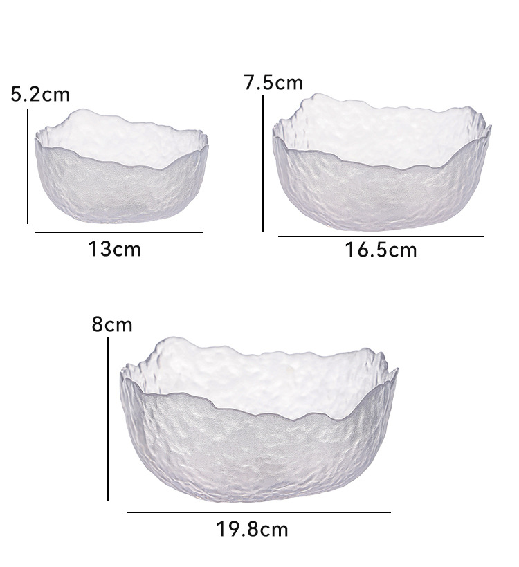 Glass fruit plate, large household salad bowl decoration, snack arrangement, hammer-patterned transparent creative Japanese dessert plate pic 13