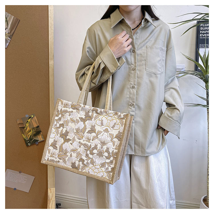 韩版文艺女包新款潮高颜值大容量棉麻时尚上班通勤手提袋便当包包详情25