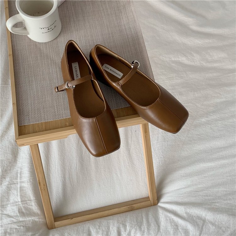 方头单鞋女2024春季新法式复古奶奶鞋链条扣子v口女鞋浅口豆豆鞋详情5