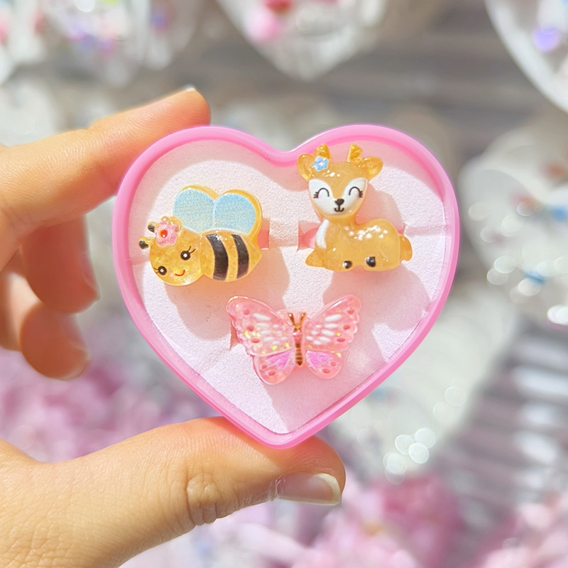 【可以】新品卡通戒指3支套装可爱公主宝石戒指玩具儿童戒指批发详情16