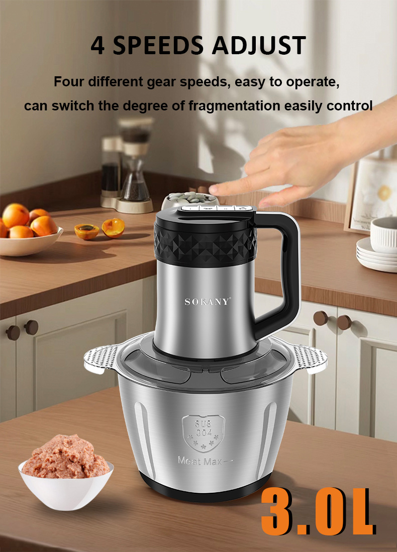 Foreign trade SOKANY06016 stainless steel 3L meat grinder, household electric mixer, vegetable and meat slicer pic 6