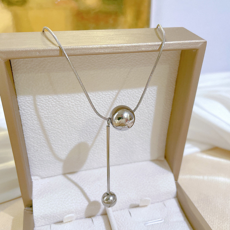 【通体钛钢】流苏圆球花个性极简风炉内真金项链女ins网红锁骨链详情6