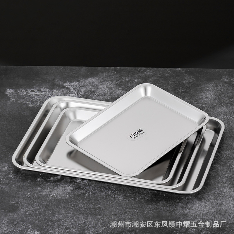 不锈钢平底盘日式方形托盘浅盘无磁长方形烤盘食堂蒸饭盘详情3